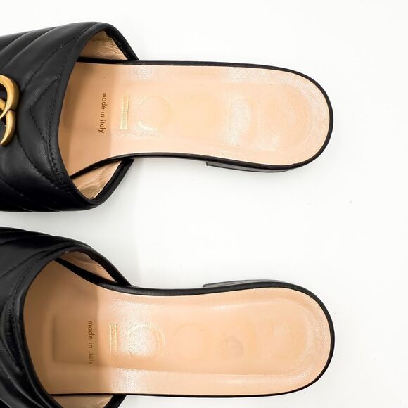 Gucci GG Marmont Quilted Chevron Black Leather Sandals Mules Flats - Picture 7 of 14
